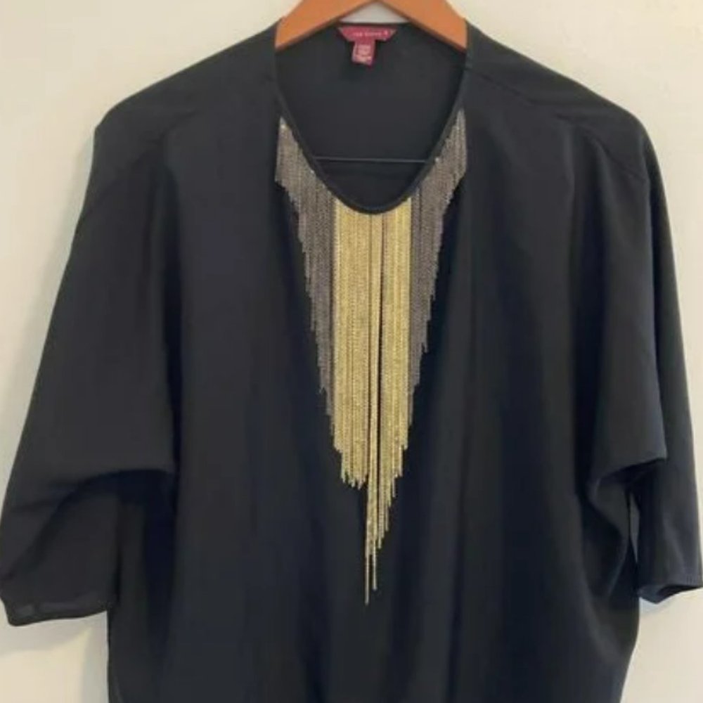black fringe chain top